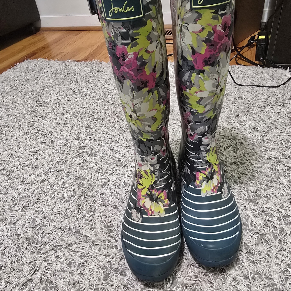 Joules Floral Tall Rain Boots Women’s Size 7 - Picture 2 of 3